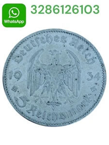 💎 MONETA GERMANIA 5 MARCHI 1934 13,8 grammi ARGENTO 900 PM - Imagen 1 de 3