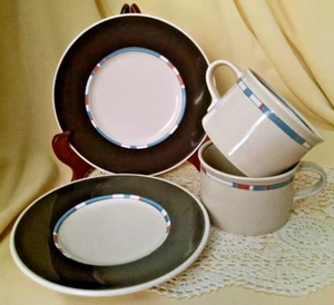 MIKASA GALLERIA PARAGON BROWN SET 4 FK826 JAPAN 2 MUGS 2 SAUCERS USED CUPS PLATE - Picture 1 of 9