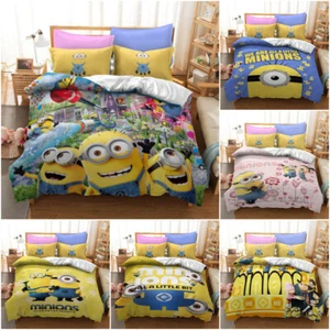 Minions Kids 3D Bedding Set 2/3PC Duvet Cover Pillowcase(s) Single Queen Queen - Picture 1 of 12