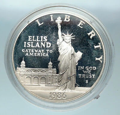 1986 UNITED STATES Ellis Island Statue of Liberty NY Proof Silver $ Coin i84376 - Image 1 of 3