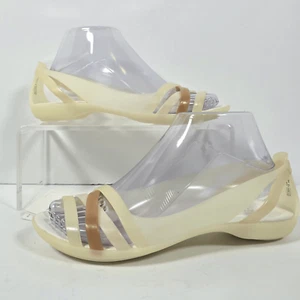 Crocs Isabella Huarache 2 Flat Womens Size 8 Oyster Gold Slip On Strappy Sandal - Picture 1 of 9