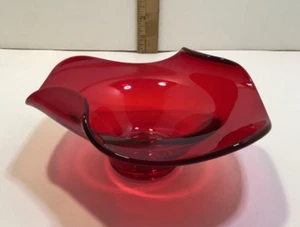 Vintage MCM Mid-Century Epic Red Viking Glass Oblong Bowl Shallow Dish 7.5" - Picture 1 of 7