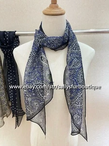 Sallys 100% Mulberry Silk Chiffon Shawl Paisley Print Neckerchief Oblong Scarf - Picture 1 of 4