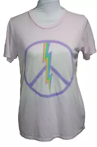 NWT Lauren Moshi Womens Pink Lightning Peace Crew Tee T-Shirt Top Tri-Blend XS - Picture 1 of 6