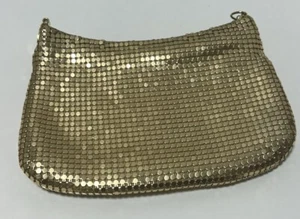 Vintage Gold Metallic Mesh Zippered Evening Bag Cross Body Long Chain - Picture 1 of 5