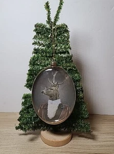 Vintage Glass Christmas Ornament Oval Regal Dapper Dressed Reindeer 5"x3.5" - Picture 1 of 9