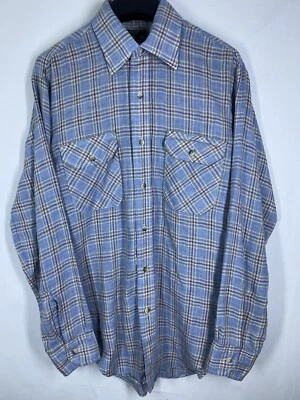 Vintage JCPenney Towncraft Shirt Mens Medium Blue Light Flannel Button Up 80s US - Image 1 of 4
