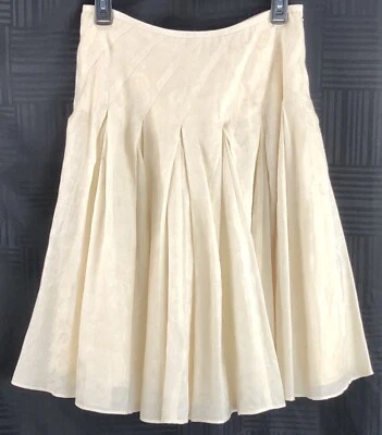 Banana republic full skirt 2 ivory floral pleated silk blend fairy cottage boho - Image 1 of 4