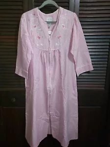 Women's NWT Jasmine Rose Puckered Pink Striped Cotton Blend Nightgown Pajamas L - Picture 1 of 4