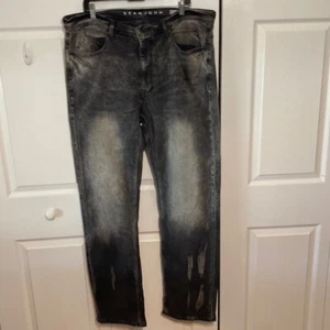 Jeans Size 38T Sean John Athlete Tapered Stretch Black Distressed - Picture 1 of 11
