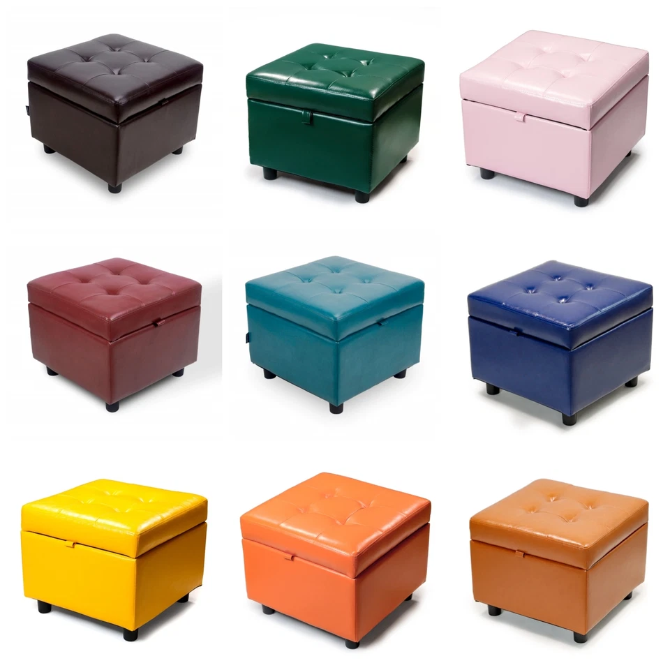 12 Colors Square Tufted Leather Flip Top Ottoman Cube Foot Rest Stool w/ Storage - Image 1 of 1
