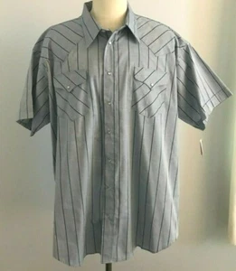 Vintage RUDDOCK Men's Short Sleeve Striped Western Shirt Size: 20 - NEW - USA - Picture 1 of 8