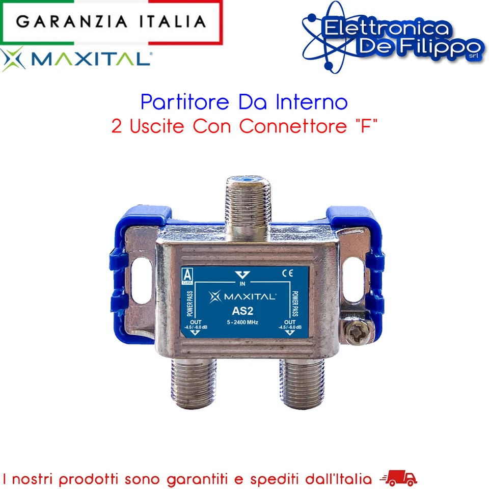 Partitore Antenna TV SAT 2 uscite divisore Segnale FTE As2 passaggio corrente