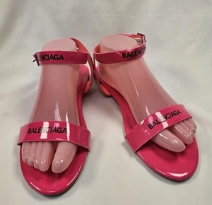 Balenciaga Like Boohoo Women's Sandals Flats Strappy Ankle Hot Pink & Black Sz11 - Picture 1 of 10