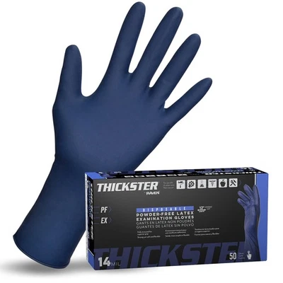 Guantes de látex más gruesos sin polvo, 2x grandes, azules, paquete de 50, 14 mil Foto 1 de 4