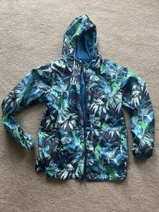 Columbia Girls Blue Floral Windbreaker Jacket Size 14/16 zip up reversible - Picture 1 of 6