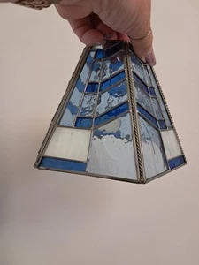 Stained Glass Leaded Lamp Shades Arts & Crafts Blue And White Vintage - Picture 1 of 5
