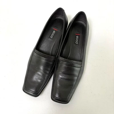 Ecco Loafers Womens 39 US 8 8.5 Black Leather Square Toe Pumps Heels - Image 1 of 4
