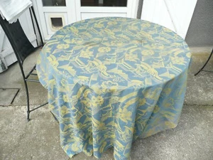 toile à matelas ancienne bleu à décors de fleurs époque art-déco - Picture 1 of 9