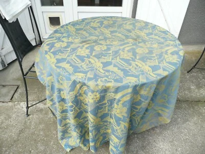 toile à matelas ancienne bleu à décors de fleurs époque art-déco - Photo 1/4