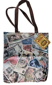 Bolso de Mano Feria de Vacaciones Gráfico Dinero Lona Medidas 14x13 1980 Nuevo Antiguo Stock - Imagen 1 de 8