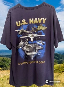 U.S. NAVY Retro T-Shirt L Made In USA Bayside Proud American Military Protection - Picture 1 of 10