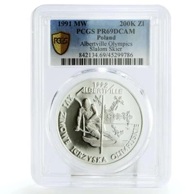 Polonia 200000 zlotych Juegos Olímpicos Slalom Esquiador PR69 PCGS moneda de plata 1991 Foto 1 de 2