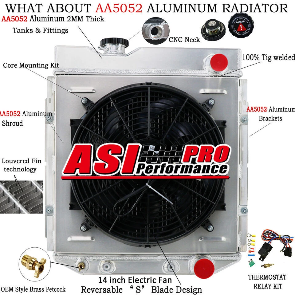 3 Row Radiator Shroud+Fan Fits 1960-65 Ford Falcon Ranchero 1965-66 Ford Mustang Foto 1 de 4