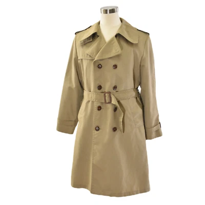 Trench coat masculino gabardine ocidental vintage anos 60 L 42R acabamento em couro cáqui - Imagem 1 de 4