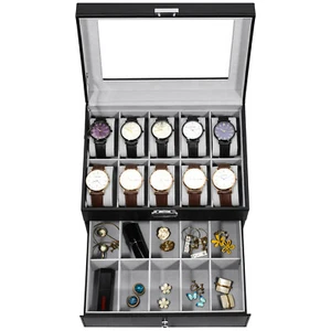 20-Slots Watch Box Case 2 Layers Watch Jewelry Holder Organizer Storage Display - Picture 1 of 15