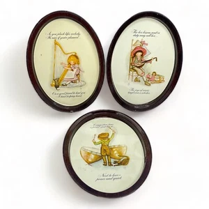 1976 Elk Tin Trays Children Musical Instruments Set of 3 Harp Lyre Drums Oval - Picture 1 of 10