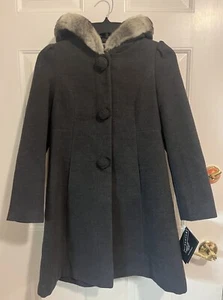 NEW Rothschild Girls 10 Rosette Faux Wool Hood Dress Coat Winter Grey Charcoal - Picture 1 of 21