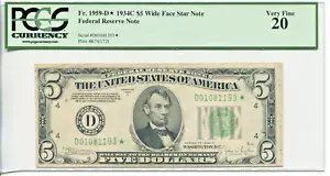 1934-C $5 FRN Cleveland Wide Face **STAR** PCGS Very Fine 20 #D01081193* - Picture 1 of 2