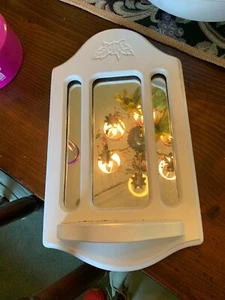 Vintage Wood Wall Mirror with Small Shelf WHITE~15.5" x 9" x 4" - Picture 1 of 3
