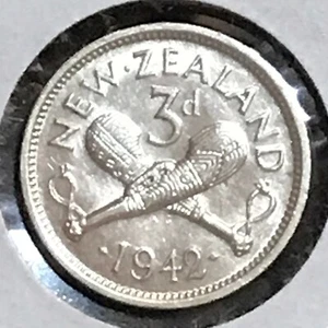Nuova Zelanda 3 Pence Argento KM 7 Prem AU/Unc 1942 - Foto 1 di 2