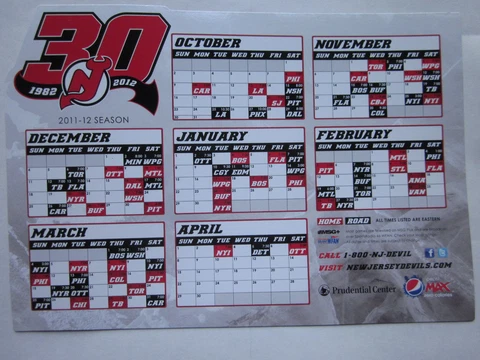 New Jersey Devils 2011-2012 Magnetic Schedule 30th Anniversary Stanley Cup NHL Cover