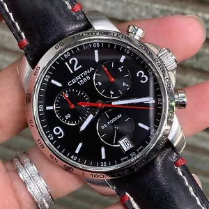 Rare Certina DS Podium Chronograph Quartz Black Dial Stainless Steel Men Watch - Picture 1 of 9