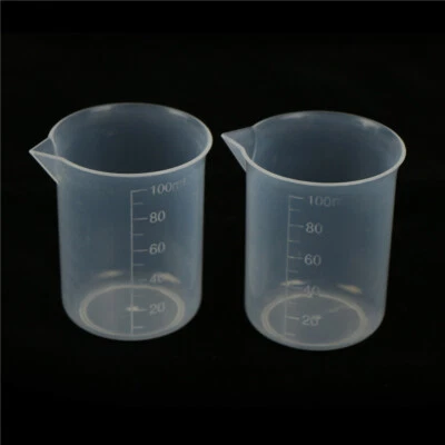 2PCS 100mL Plastic Measuring Cup Transparent Graduated Beaker Vial Lab Tool - Image 1 of 4