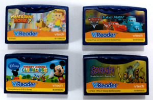 4 VTech V.Reader Learning System Video Game Cartridges Mickey Scooby Cars Noise
