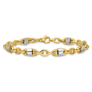14K Yellow Gold w/ White Rhodium Accent 8in Polished Oval Men's Link Bracelet - Picture 1 of 4