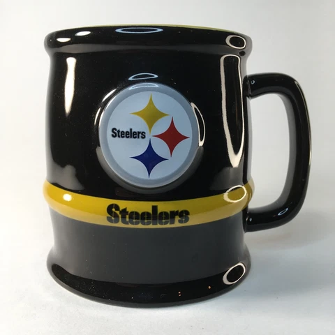 Pittsburgh Steelers Coffee Cup Mug NFL Licensed Embossed logo/band Heavy 16oz Cover