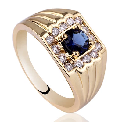 Anillo redondo de plata de ley 925 chapado en oro de piedra de 5 mm varios tamaños joyería para hombre Foto 1 de 4