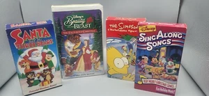Christmas 4 VHS Lot Beauty Beast Mickey Sing A Long Simpsons Santa 3 Bears - Picture 1 of 10