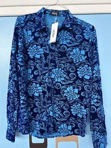 JOGAL Men's Blue Velvet Embossed Floral Long Sleeve Button Up Shirt Size Medium - Picture 1 of 3