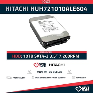 HITACHI HUH721010ALE604 10TB HDD 3.5" SATA-3 6GB/S 7.2K - Photo 1/6