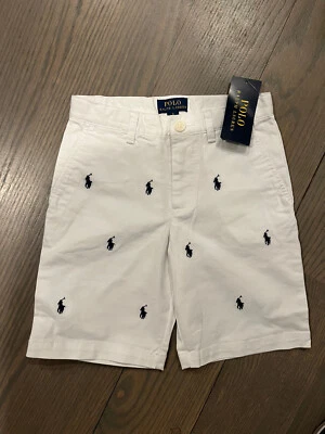 Polo Ralph Lauren Boys Shorts Size 6 White With Navy Blue Polo Nwt - Image 1 of 4