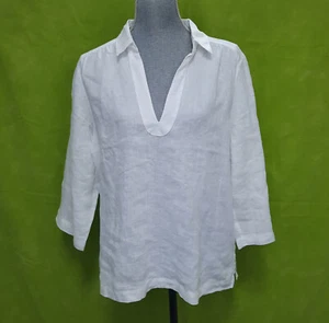 Sigrid Olsen LINEN top blouse women Size L white bottom down mother's gift NEW - Picture 1 of 20