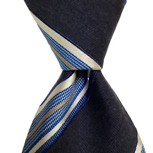 ERMENEGILDO ZEGNA Men's Silk/Cotton Necktie ITALY Luxury STRIPED Blue/White EUC