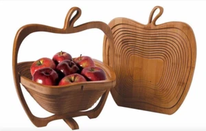 Nuovo pieghevole bambù legno pieghevole frutta mela cesto ciotola UK - Foto 1 di 3