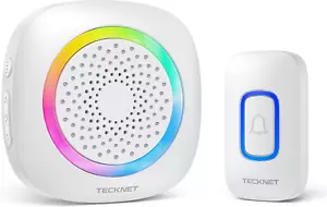 TECKNET Wireless Doorbell, Plug and Play, IP66 Waterproof Doorbell with RGB Ligh - Picture 1 of 7